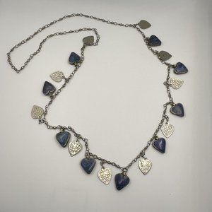 Silver with blue detailing - long heart necklace